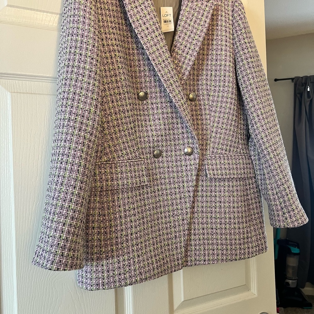 LOFT Lavender Multi Tweed Double-Breasted Blazer